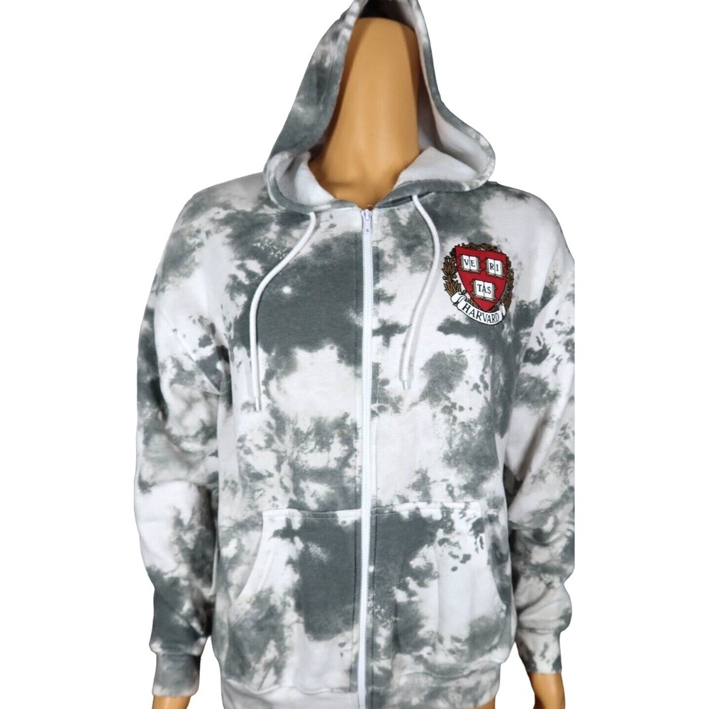 Women's Harvard University VE RI TAS Gray Tye Dyed Zip Hoodie Sweatshirt Sz L - Picture 3 of 6